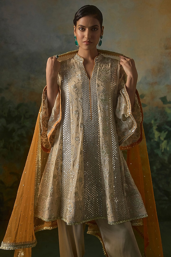 Sand & Saffron Georgette Embroidered Kurta Set by Mustard Moon by Neyha and Vrinda at Pernia's Pop Up Shop