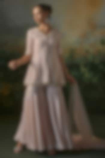 Powder Pink Tissue Party Wear Sharara Set by Mustard Moon by Neyha and Vrinda at Pernia's Pop Up Shop