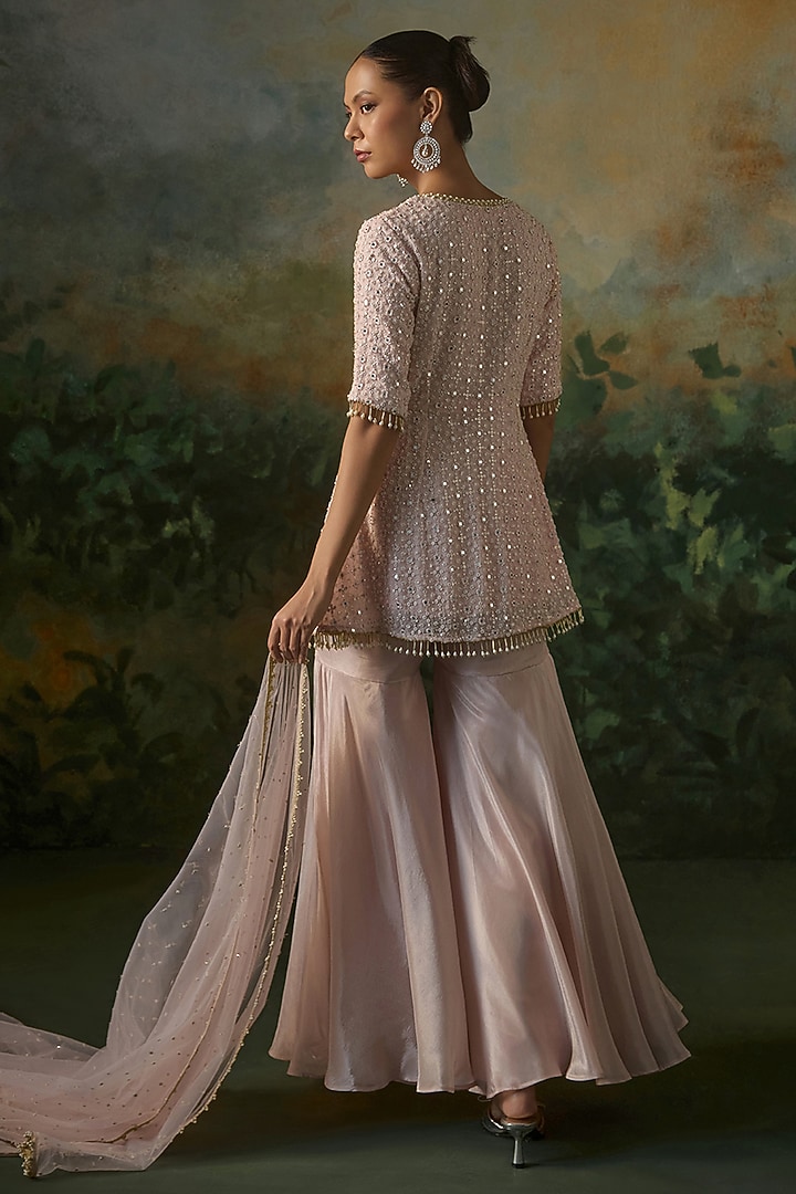 Powder Pink Tissue Party Wear Sharara Set by Mustard Moon by Neyha and Vrinda at Pernia's Pop Up Shop