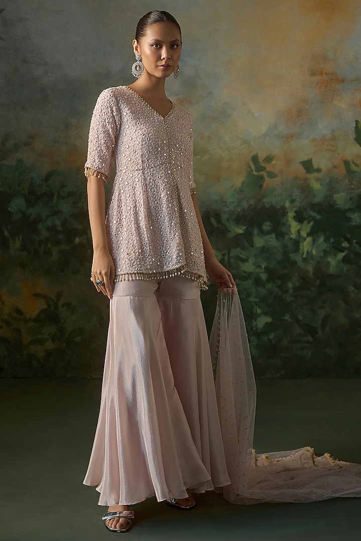Powder Pink Tissue Party Wear Sharara Set by Mustard Moon by Neyha and Vrinda at Pernia's Pop Up Shop