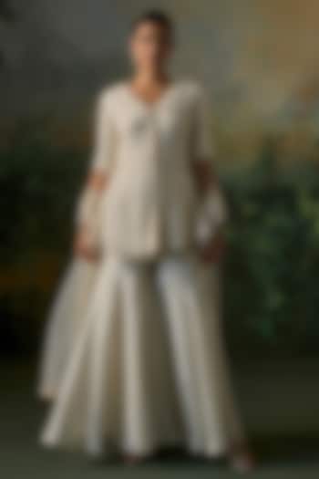 Ivory Tissue Party Wear Sharara Set by Mustard Moon by Neyha and Vrinda at Pernia's Pop Up Shop