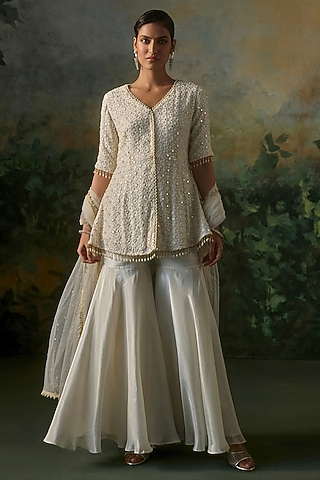 Ivory Tissue Sharara Set by Mustard Moon by Neyha and Vrinda