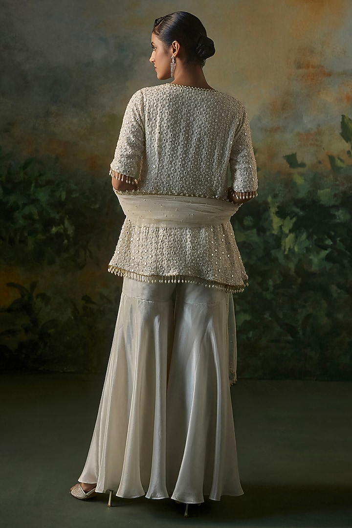 Ivory Tissue Party Wear Sharara Set by Mustard Moon by Neyha and Vrinda at Pernia's Pop Up Shop
