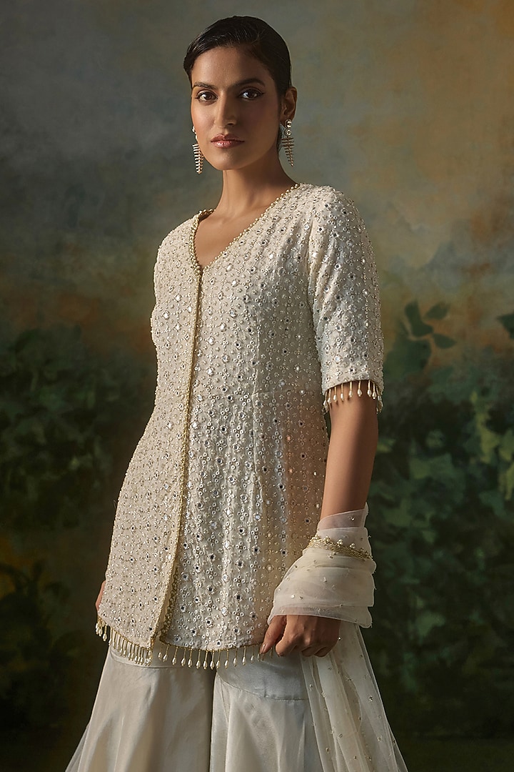 Ivory Tissue Party Wear Sharara Set by Mustard Moon by Neyha and Vrinda at Pernia's Pop Up Shop