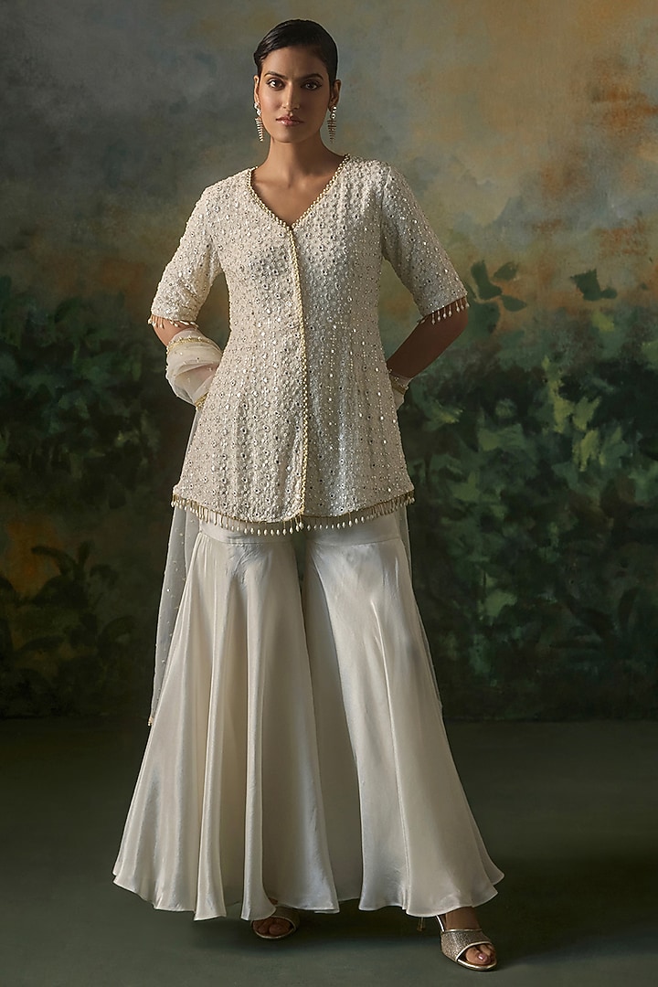 Ivory Tissue Party Wear Sharara Set by Mustard Moon by Neyha and Vrinda at Pernia's Pop Up Shop