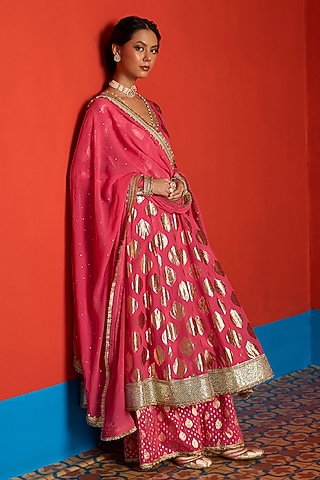 Razzmatazz Banarasi Chanderi Embroidered Anarkali Set by Mustard Moon by Neyha and Vrinda