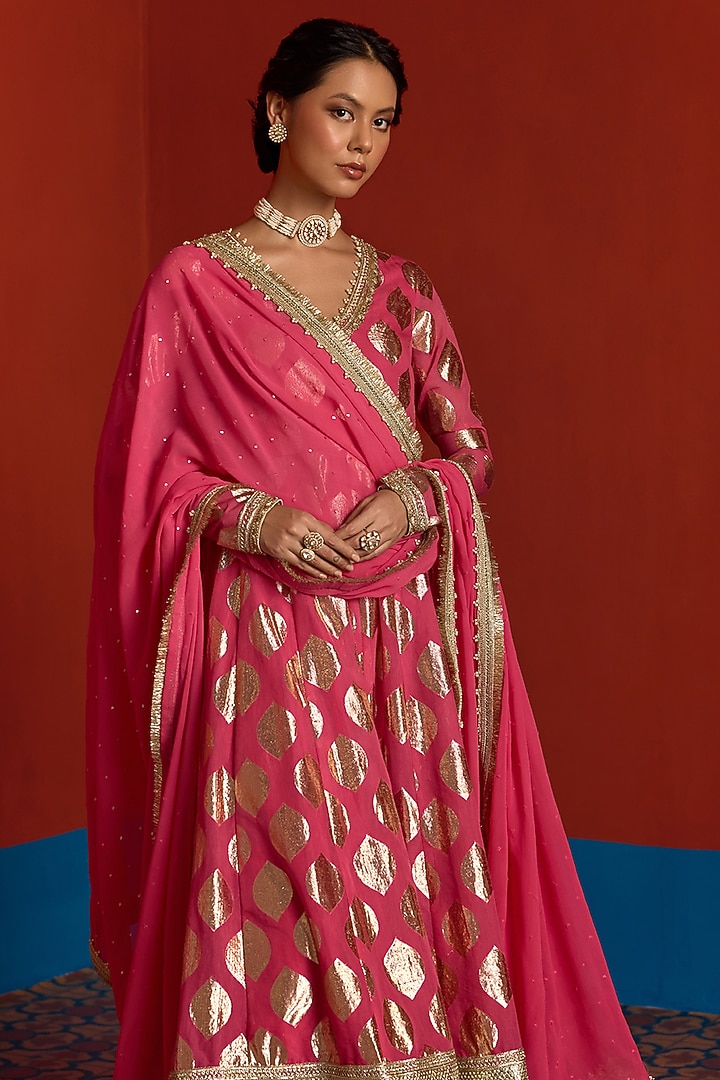 Razzmatazz Banarasi Chanderi Embroidered Party Wear Anarkali Set by Mustard Moon by Neyha and Vrinda at Pernia's Pop Up Shop
