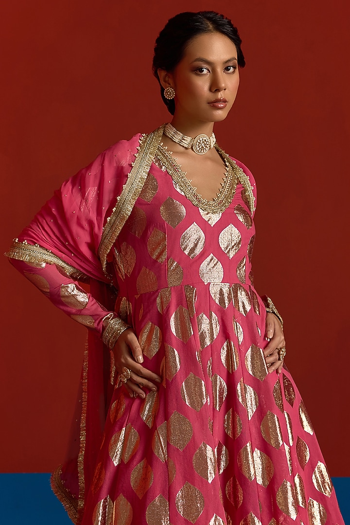 Razzmatazz Banarasi Chanderi Embroidered Party Wear Anarkali Set by Mustard Moon by Neyha and Vrinda at Pernia's Pop Up Shop