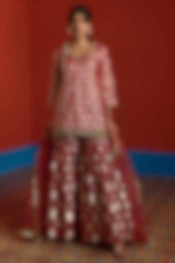 Deep Wine Banarasi Chanderi Party Wear Sharara Set by Mustard Moon by Neyha and Vrinda at Pernia's Pop Up Shop