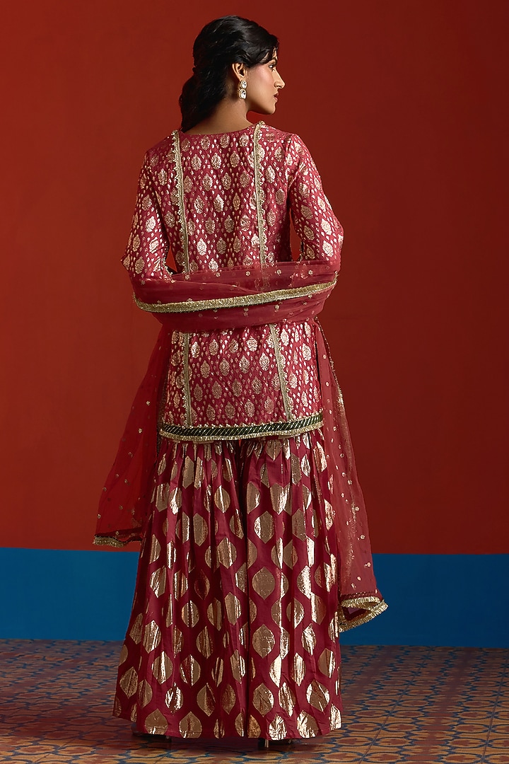 Deep Wine Banarasi Chanderi Party Wear Sharara Set by Mustard Moon by Neyha and Vrinda at Pernia's Pop Up Shop