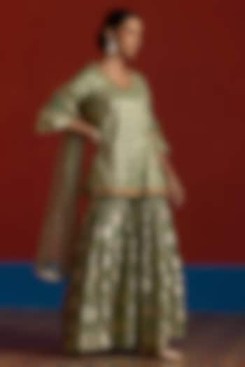 Fern Green Banarasi Chanderi Party Wear Sharara Set by Mustard Moon by Neyha and Vrinda at Pernia's Pop Up Shop