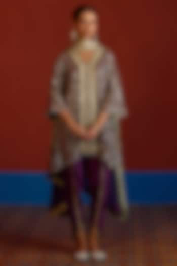 Purple & Green Georgette Mirror Embroidered Kurta Set by Mustard Moon by Neyha and Vrinda at Pernia's Pop Up Shop