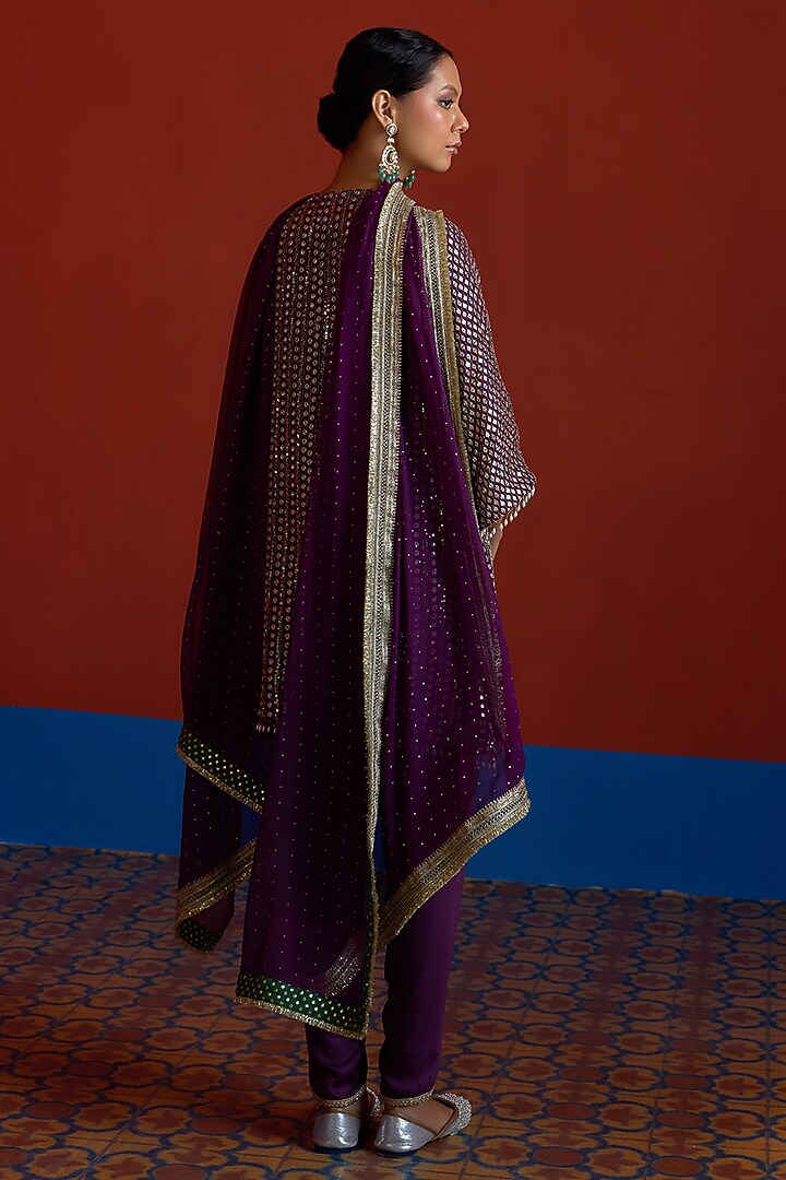 Purple & Green Georgette Mirror Embroidered Kurta Set by Mustard Moon by Neyha and Vrinda at Pernia's Pop Up Shop
