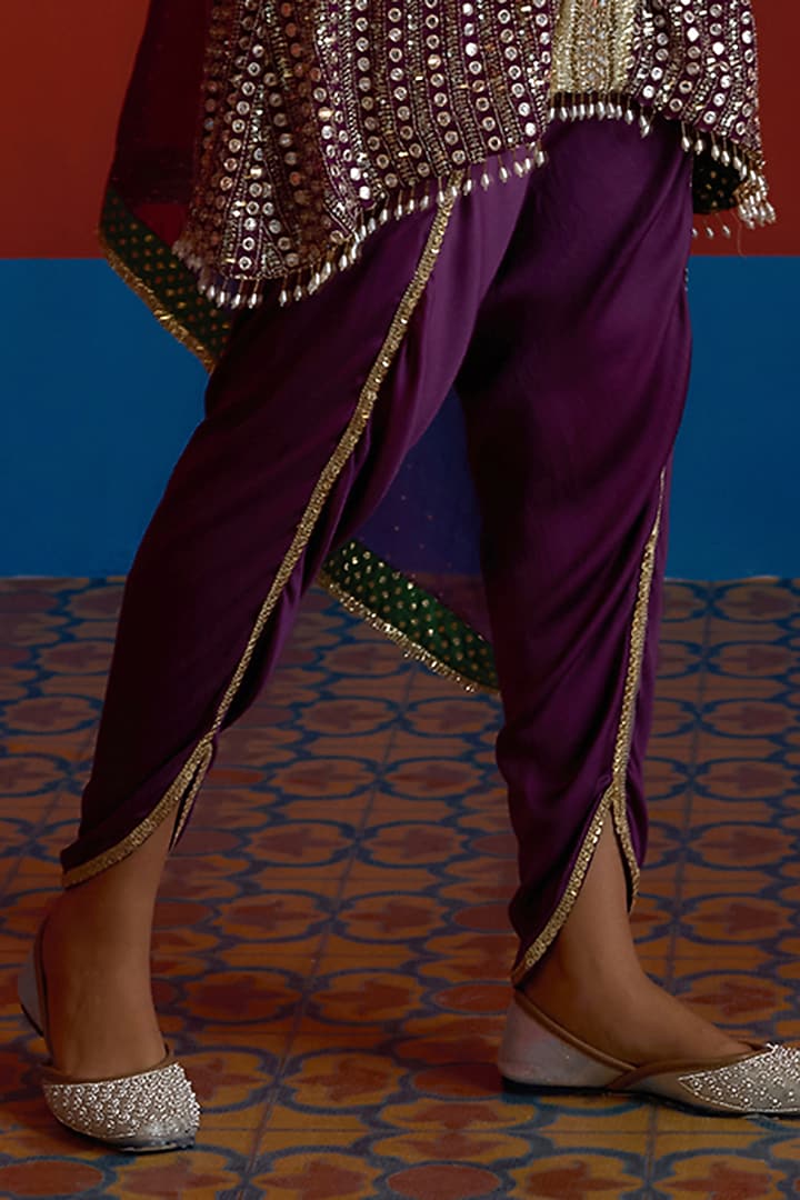 Purple & Green Georgette Mirror Embroidered Kurta Set by Mustard Moon by Neyha and Vrinda at Pernia's Pop Up Shop