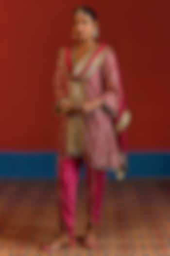 Hot Pink & Purple Georgette Mirror Embroidered Kurta Set by Mustard Moon by Neyha and Vrinda at Pernia's Pop Up Shop