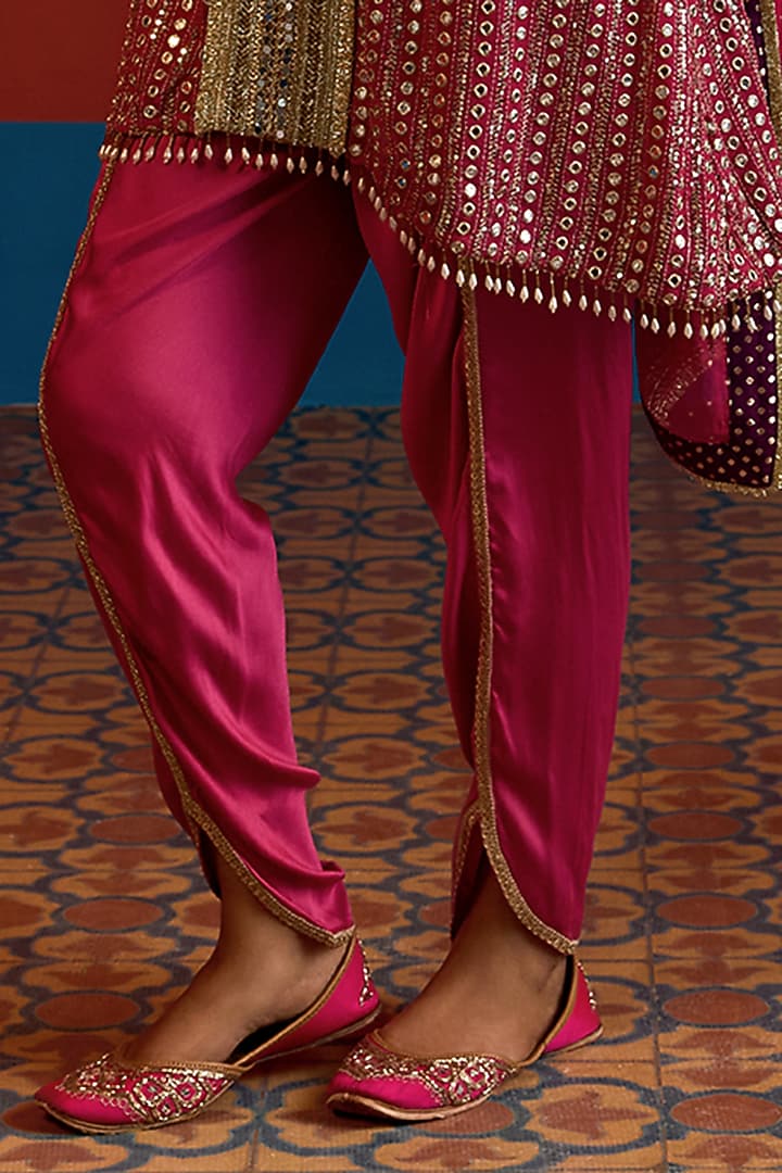 Hot Pink & Purple Georgette Mirror Embroidered Kurta Set by Mustard Moon by Neyha and Vrinda at Pernia's Pop Up Shop