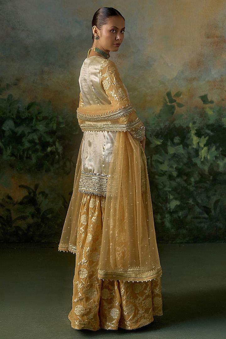 Saffron & Gold Georgette Wedding Sharara Set by Mustard Moon by Neyha and Vrinda at Pernia's Pop Up Shop