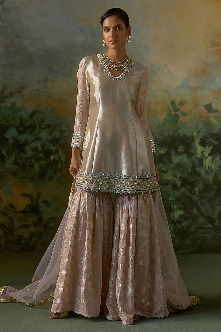 Powder Pink Georgette Wedding Sharara Set by Mustard Moon by Neyha and Vrinda at Pernia's Pop Up Shop