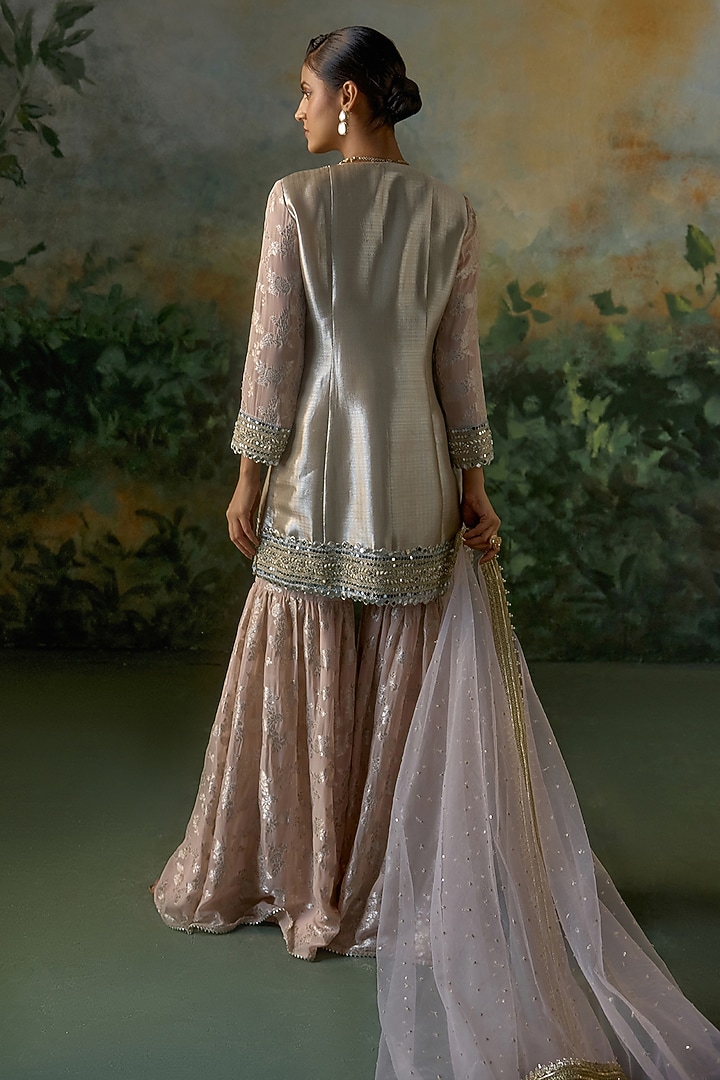 Powder Pink Georgette Wedding Sharara Set by Mustard Moon by Neyha and Vrinda at Pernia's Pop Up Shop