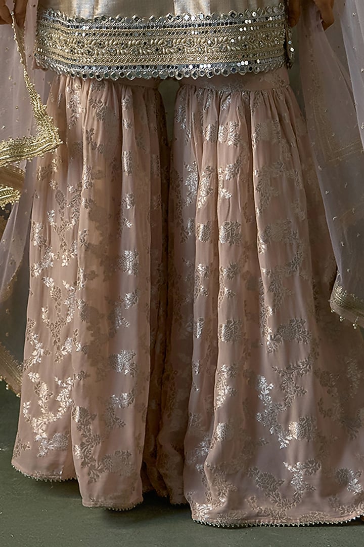 Powder Pink Georgette Wedding Sharara Set by Mustard Moon by Neyha and Vrinda at Pernia's Pop Up Shop