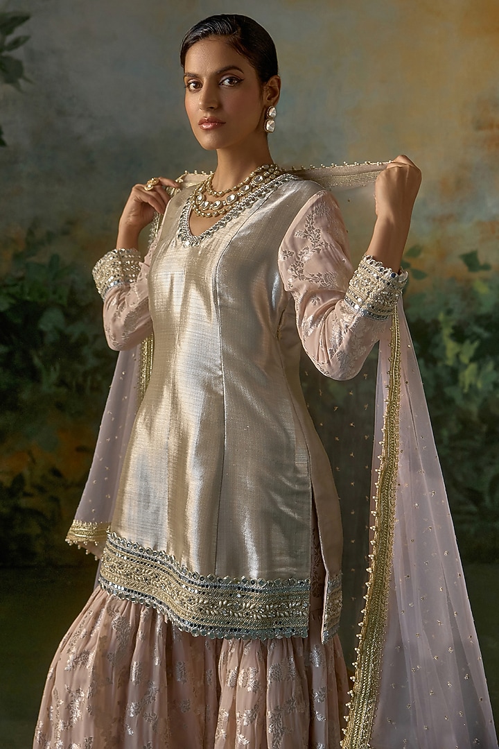 Powder Pink Georgette Wedding Sharara Set by Mustard Moon by Neyha and Vrinda at Pernia's Pop Up Shop