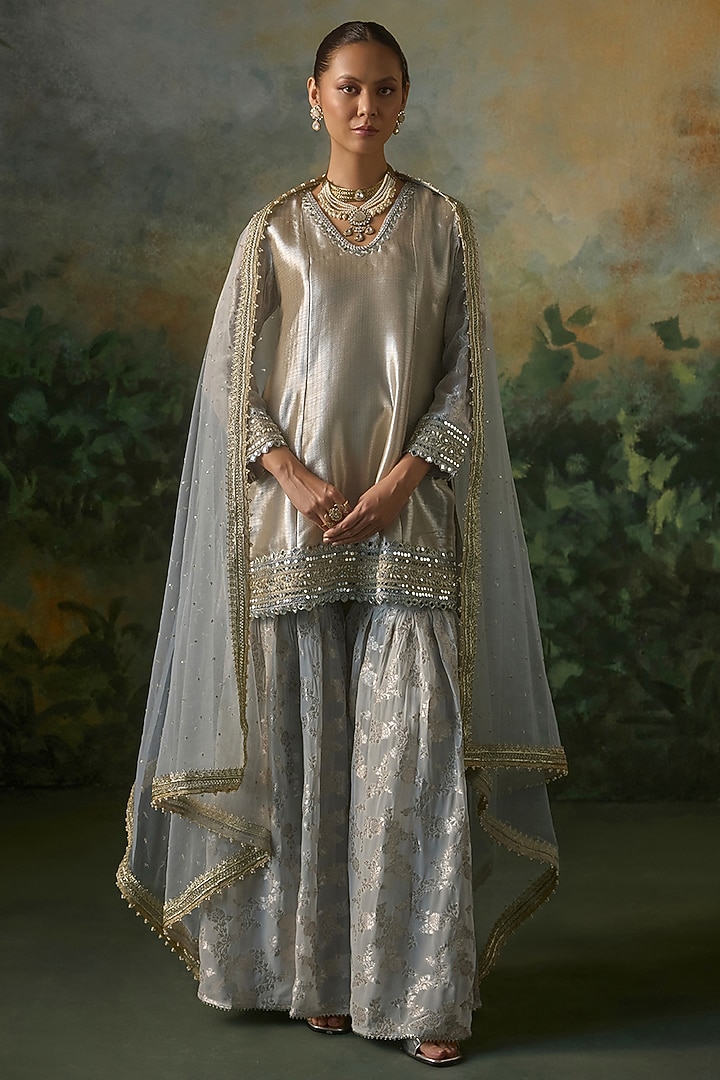 Powder Blue Georgette Wedding Sharara Set by Mustard Moon by Neyha and Vrinda at Pernia's Pop Up Shop