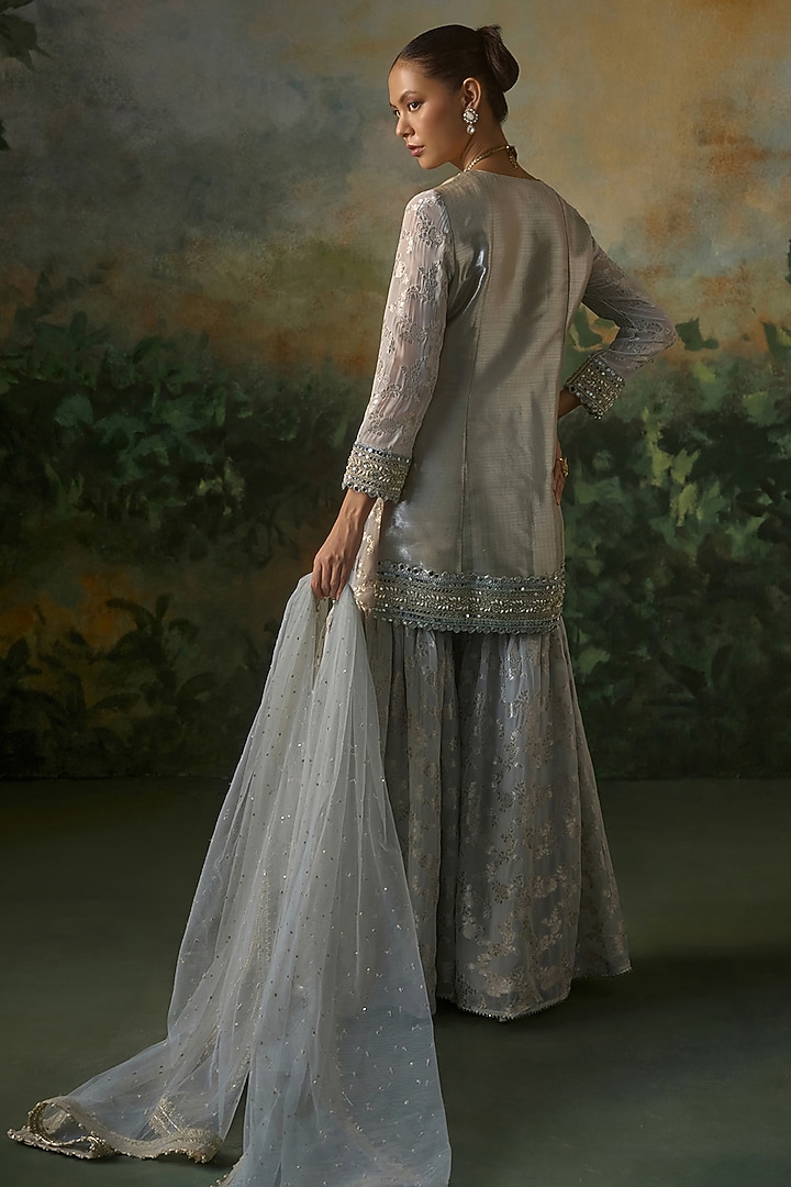 Powder Blue Georgette Wedding Sharara Set by Mustard Moon by Neyha and Vrinda at Pernia's Pop Up Shop