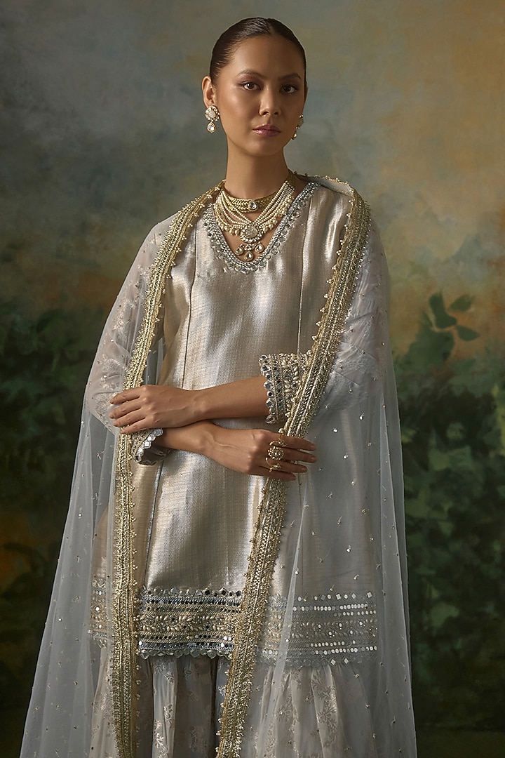 Powder Blue Georgette Wedding Sharara Set by Mustard Moon by Neyha and Vrinda at Pernia's Pop Up Shop