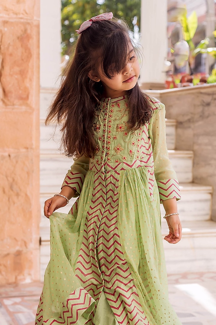 Mint Green Chiffon Printed & Dori Embroidered Anarkali Dress For Girls by MISSPRINT at Pernia's Pop Up Shop Mint Green Chiffon Printed & Dori Embroidered Anarkali Dress For Girls by MISSPRINT at Pernia's Pop Up Shop