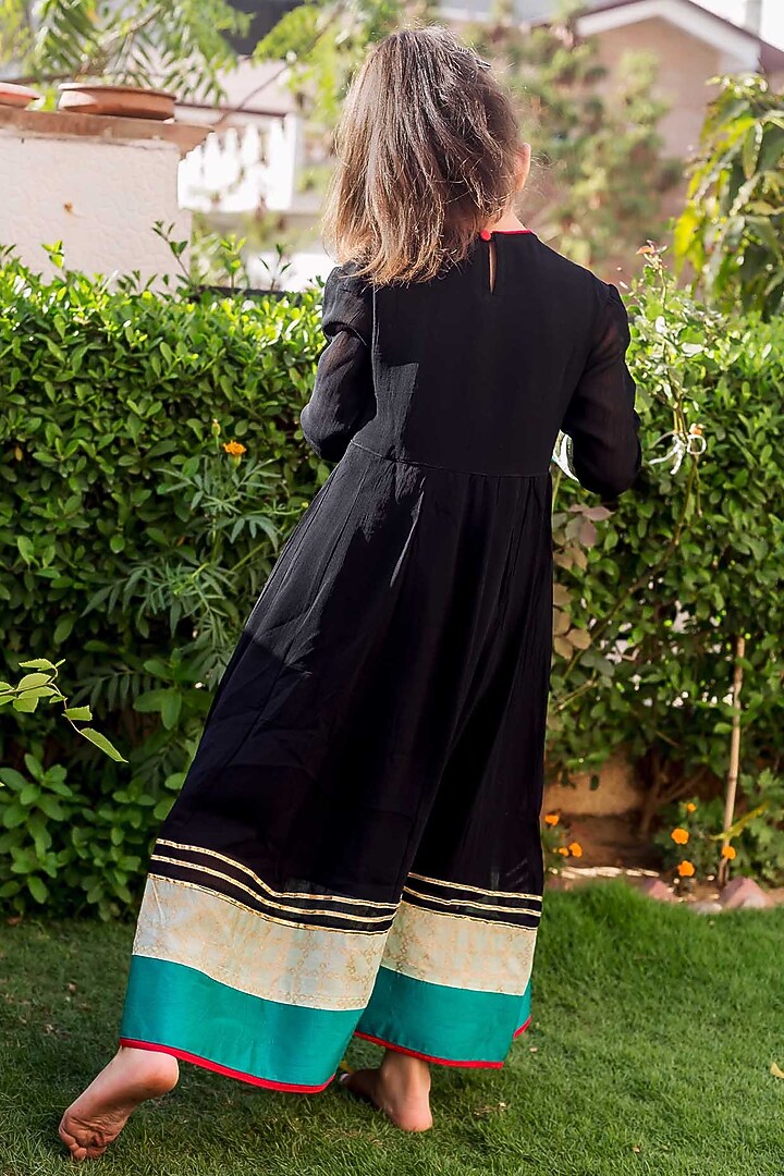 Black & Lime Georgette Hand Embroidered Dress For Girls by MISSPRINT at Pernia's Pop Up Shop