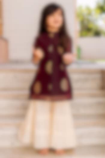 Cream Cotton Printed Sharara Set For Girls by MISSPRINT at Pernia's Pop Up Shop