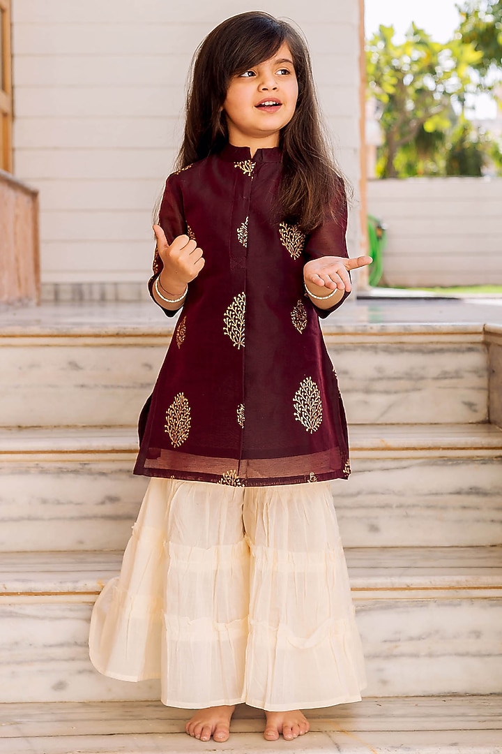 Cream Cotton Printed Sharara Set For Girls by MISSPRINT at Pernia's Pop Up Shop