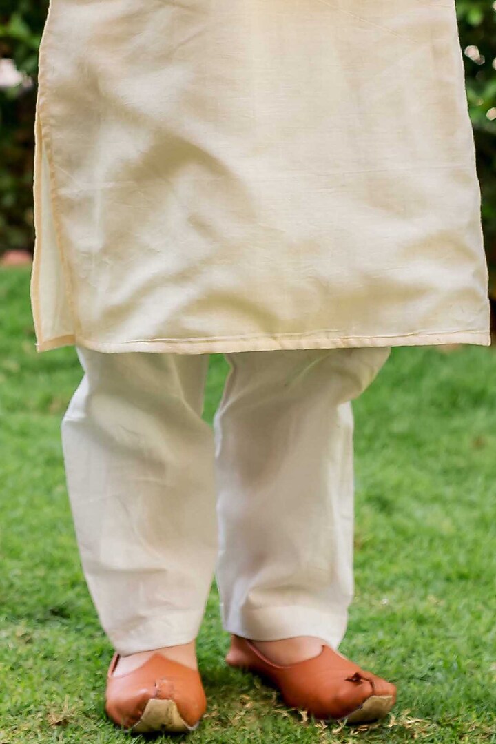 Yellow Chanderi Hand Block Printed Waistcoat Set For Boys by MISSPRINT at Pernia's Pop Up Shop