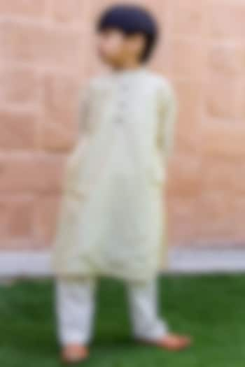 Cream Chanderi Kurta Set For Boys by MISSPRINT at Pernia's Pop Up Shop