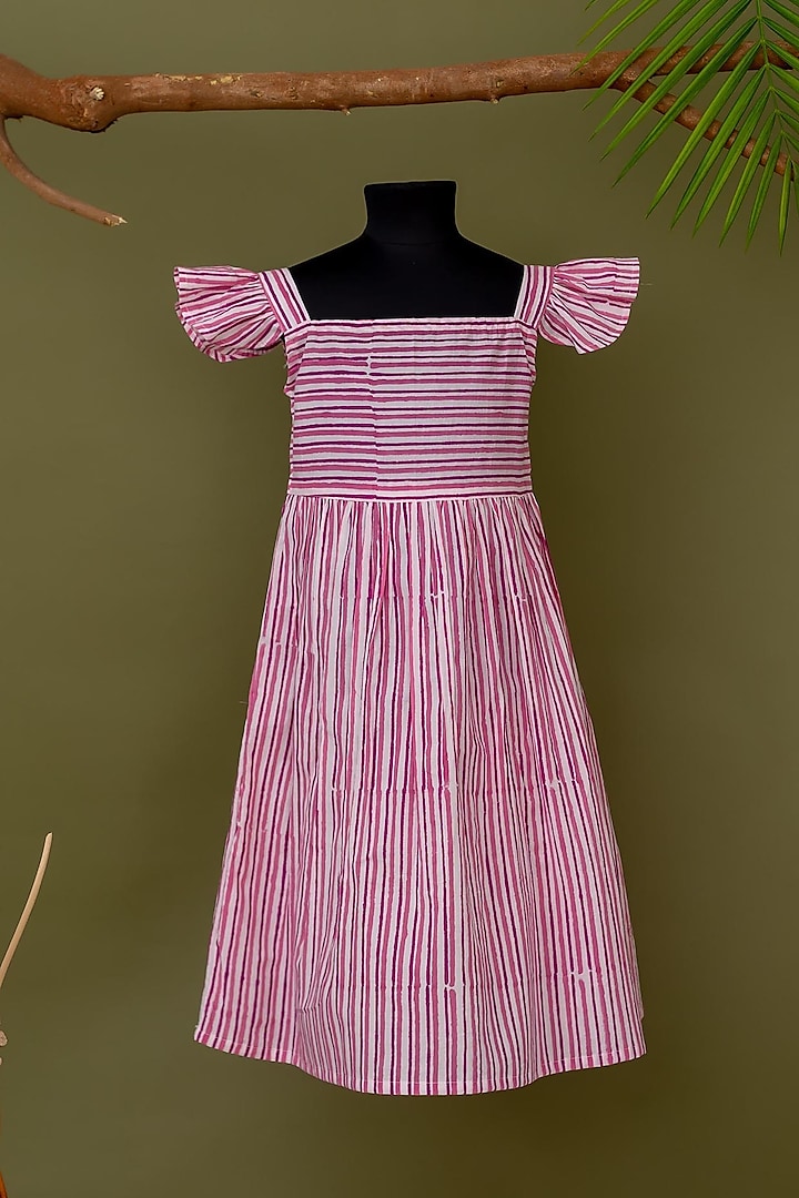 Pink Cotton Hand Block Printed Dress For Girls by MISSPRINT at Pernia's Pop Up Shop