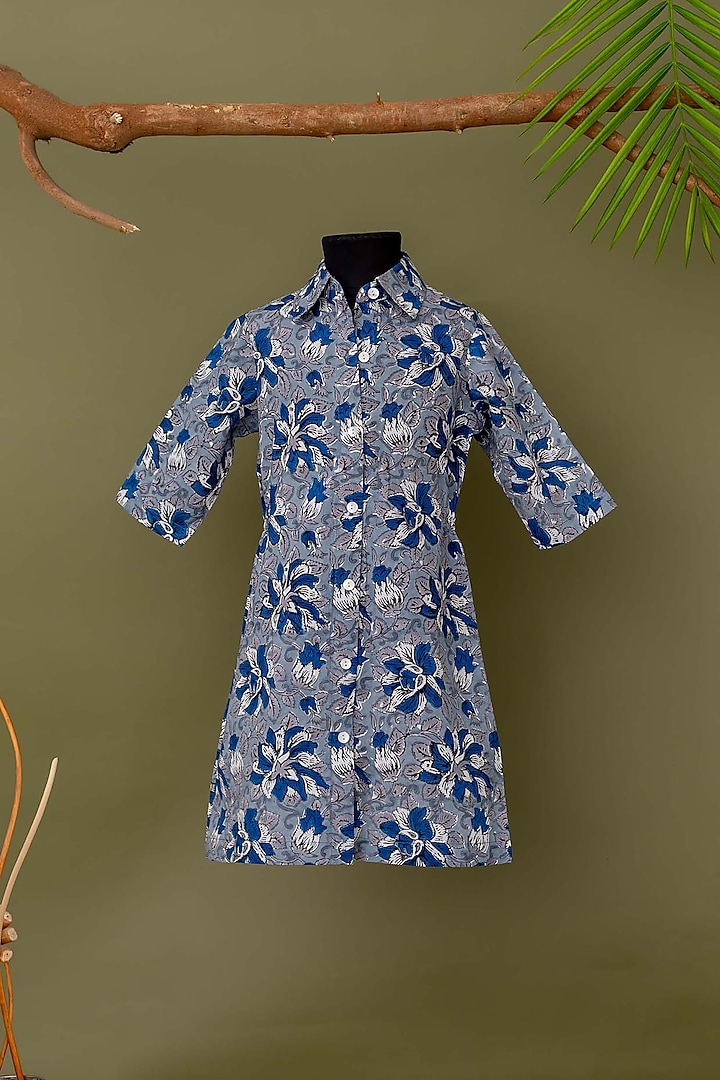 Blue & Green Cotton Printed Dress For Girls by MISSPRINT at Pernia's Pop Up Shop