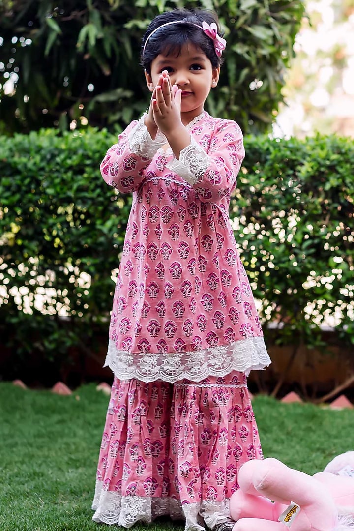 Pink Cotton Hand-Blocked Printed Sharara Set by MISSPRINT at Pernia's Pop Up Shop