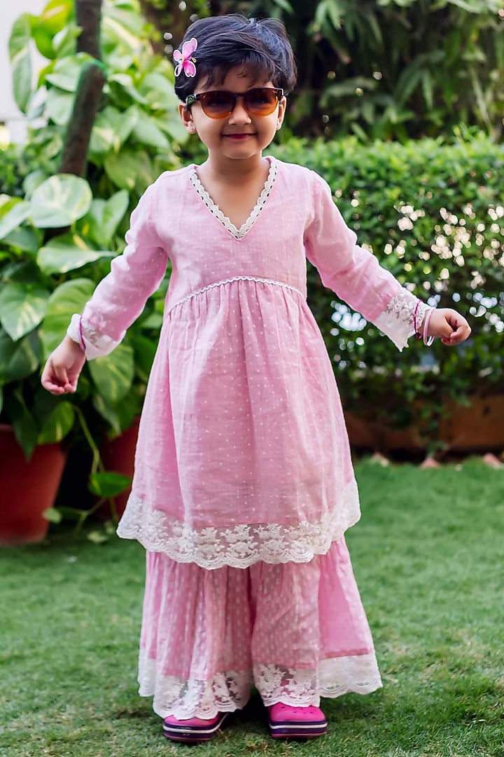 Baby Pink Cotton Hand-Blocked Printed Sharara Set by MISSPRINT at Pernia's Pop Up Shop
