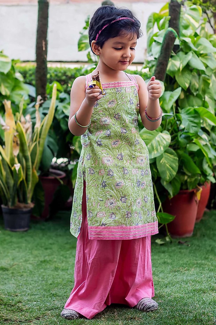 Pink Cotton Sharara Set For Girls by MISSPRINT at Pernia's Pop Up Shop