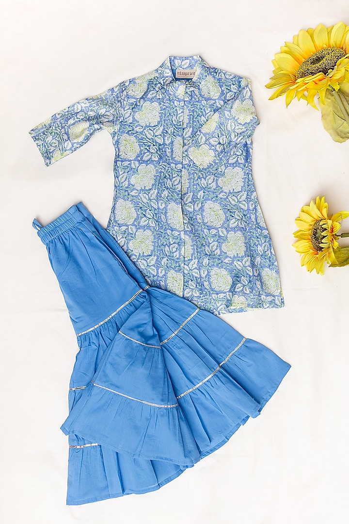 Blue Chanderi Gota Work Sharara Set by MISSPRINT at Pernia's Pop Up Shop