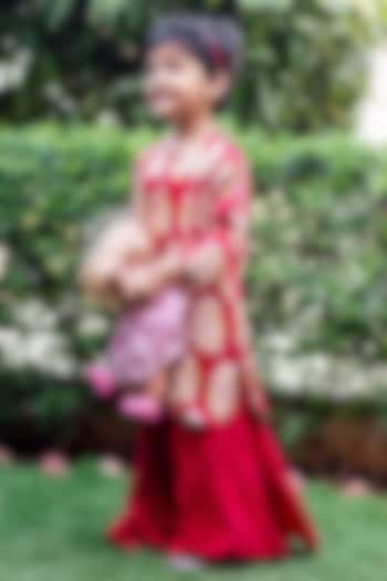 Maroon Modal Satin Gota Work Sharara Set For Girls by MISSPRINT at Pernia's Pop Up Shop