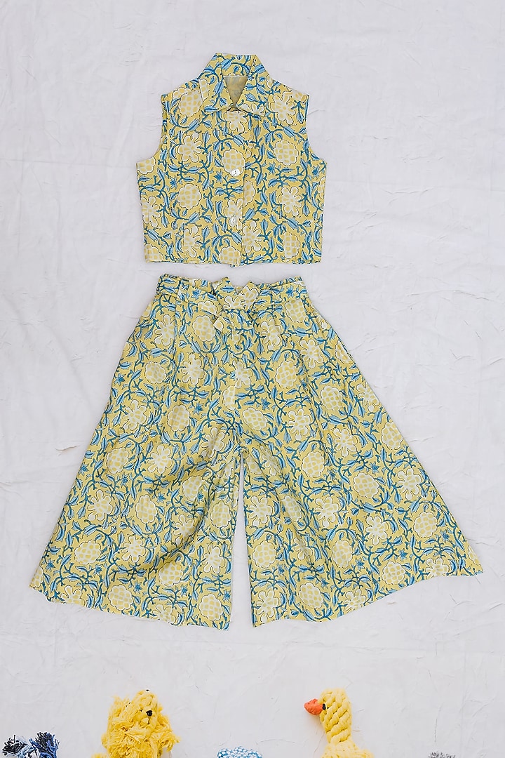 Green Chanderi Printed Co-Ord Set For Girls by MISSPRINT at Pernia's Pop Up Shop