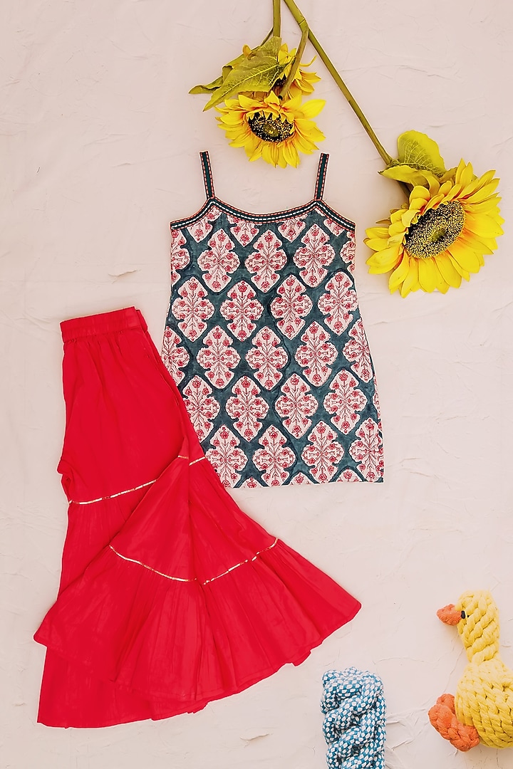 Teal Green Chanderi Gota Work Sharara Set For Girls by MISSPRINT at Pernia's Pop Up Shop