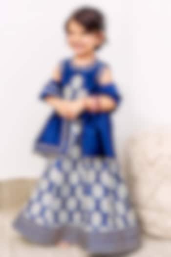 Blue Chanderi Silk Patchwork & Hand Blocked Printed Lehenga Set For Girls by MISSPRINT at Pernia's Pop Up Shop