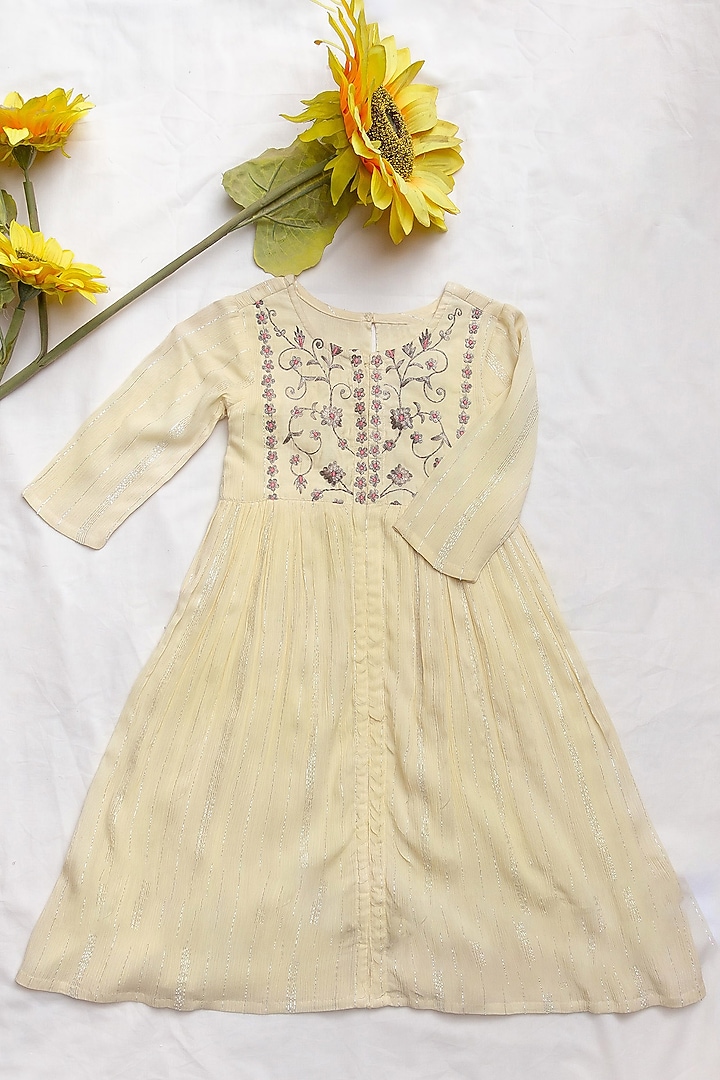 Yellow Rayon Lurex Dori Embroidered Dress For Girls by MISSPRINT at Pernia's Pop Up Shop