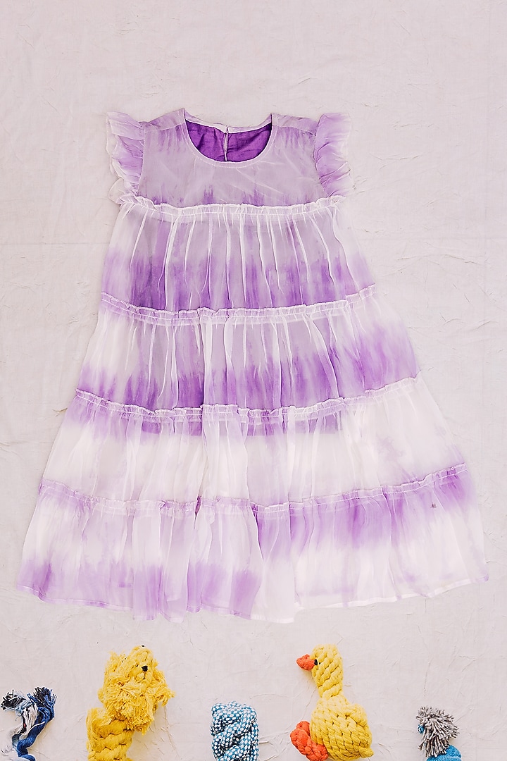 Blue Organza Tie-Dyed Tiered Dress For Girls by MISSPRINT at Pernia's Pop Up Shop