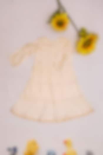 Off-White Chanderi Mirror Embroidered Tiered Dress For Girls by MISSPRINT at Pernia's Pop Up Shop