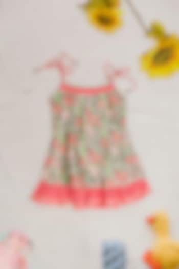 Green Chanderi Gota Work & Hand Blocked Printed Strappy Dress For Girls by MISSPRINT at Pernia's Pop Up Shop