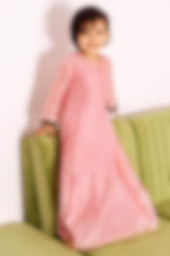 Baby Pink Chanderi Zari Embroidered Dress For Girls by MISSPRINT at Pernia's Pop Up Shop