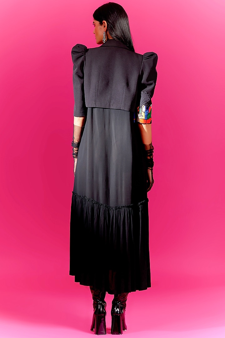 Black Crepe Embroidered Jacket Cocktail Dress by Mini Sondhi at Pernia's Pop Up Shop